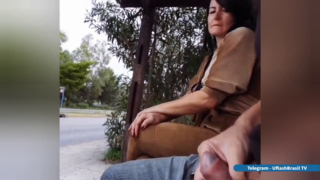 Bus stop dick flash handjob