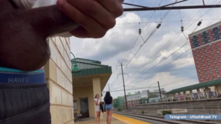 Dick flashing in train station