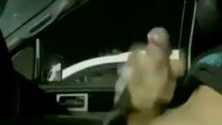 Explosive cumshot in the car while stranger watches