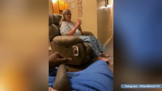 Jerking off in front of the crazy granny